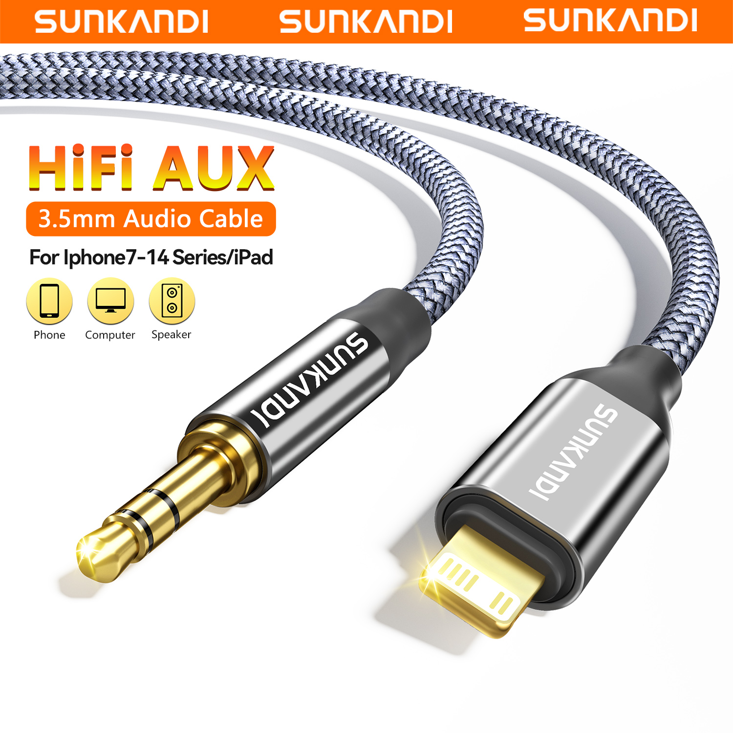 Wired Earphone Lightning - SUNKANDI AUX audio Cord,Lightning to 1/8